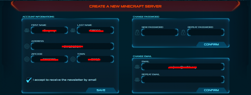 Minecraft server kiralama için oyun paneli arayüzü